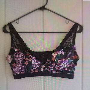 Torrid Black and Purple Floral Lace Bralette